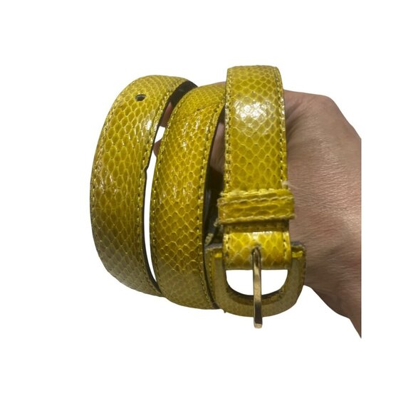 Rayman/Ridless Yellow Snake Print Leather Belt M Made In Thailand - Picture 1 of 5